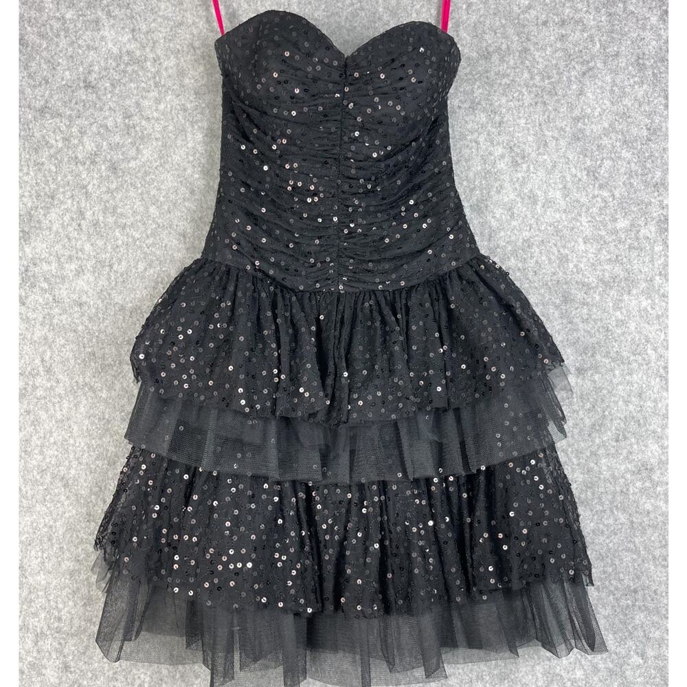 Betsey‎ Johnson Dress Womens Black Strapless Sequin Tulle Whimsigoth Fairygoth